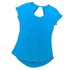 Z by Zella aqua blue shirt sleeve open back shirt xs HH